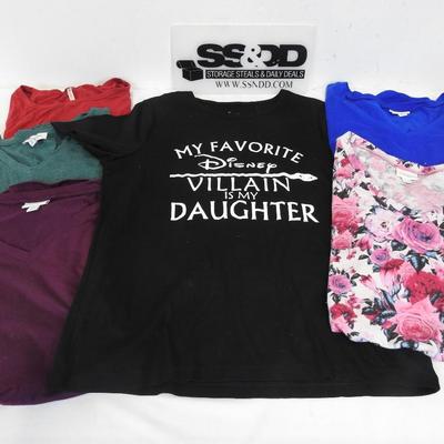6 Women's Short Sleeve Shirts size XL & XXL: Solids, Floral, & Disney Villain