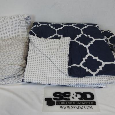 8 pc Queen Bedding Set, Navy/White/Gray: Skirt, Flat Sheet, Fitted Sheet, etc