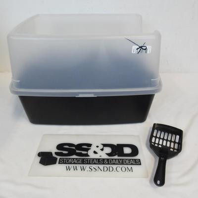 IRIS USA, Open-Top Cat Litter Box with Shield and Scoop, Black