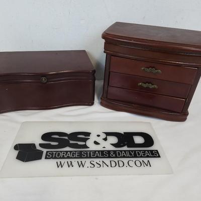 2 Wooden Jewelry Boxes, Cherry/Red/Mahogany Color with Lining