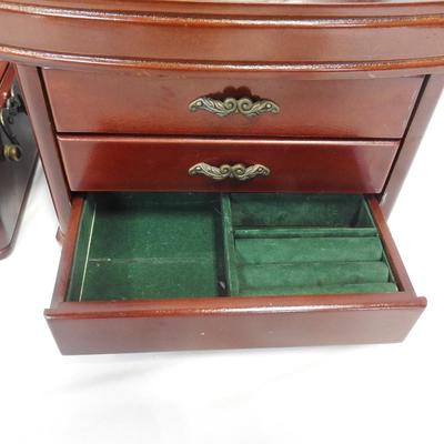 2 Wooden Jewelry Boxes, Cherry/Red/Mahogany Color with Lining
