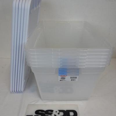 Sterilite 58 Qt Storage Box Clear Base White Lid Set of 5, Cracked Corners
