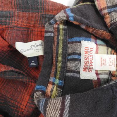 8 Plaid Flannel Button Up Shirts, Kids XL & Women's Small (blue is short sleeve)