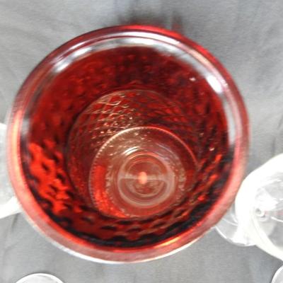 7 Wine Glasses, Red Glass Jar with Handle, Red Flower Vase