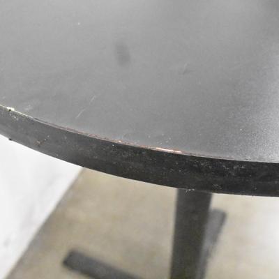 Bar Height Black Table, 42" Tall, Metal Base Wood Tabletop, Some damage