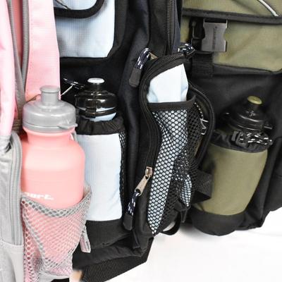 3 Eastsport Multipurpose Sport Backpacks with Coordinating Water Bottles, New