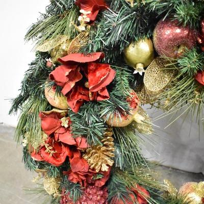 30" Holiday Wreath, Winter Fruits, Gold and Red Accented Artificial Pine Wreath