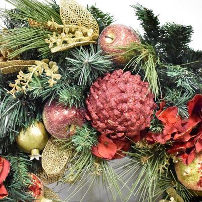 30" Holiday Wreath, Winter Fruits, Gold and Red Accented Artificial Pine Wreath