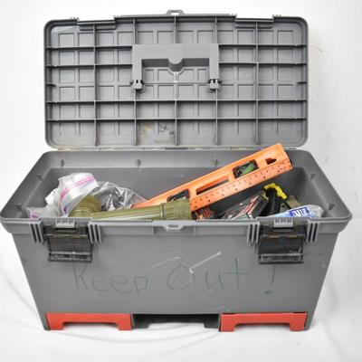 Tuff Stuff Toolbox with Various Tools and Accessories, Drill Bits, Flashlight