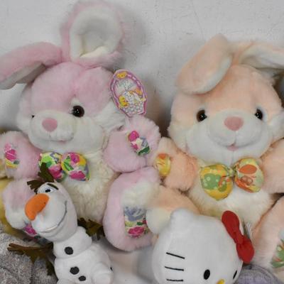 13 Stuffed Animals, Monkeys, Olaf, Easter Bunnies, Dogs