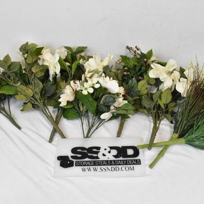 8 piece Fake Floral, White and Purple