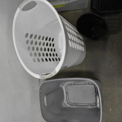 9 Piece Home Organization, 3 Plastic Totes, 3 Small Baskets, Laundry Basket