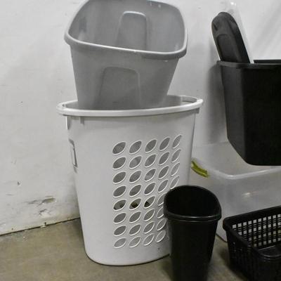 9 Piece Home Organization, 3 Plastic Totes, 3 Small Baskets, Laundry Basket