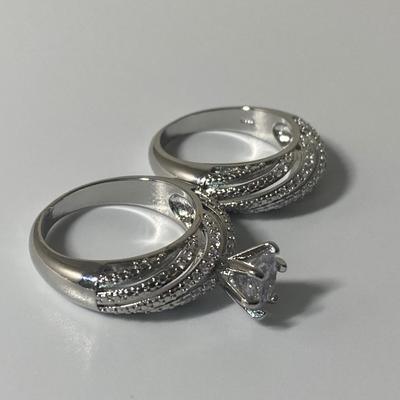 Sterling Silver Engagement Ring Set with CZ Stones