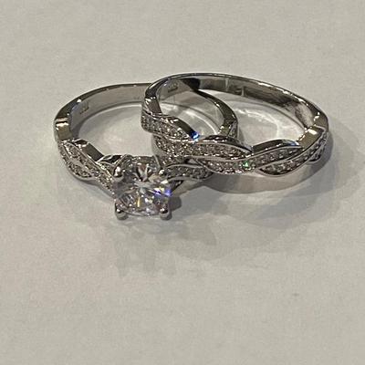 Sterling Silver Engagement Ring Set with CZ Stones