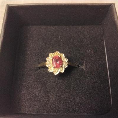 Ruby and Diamond Ring 14k/925 Size 7.5