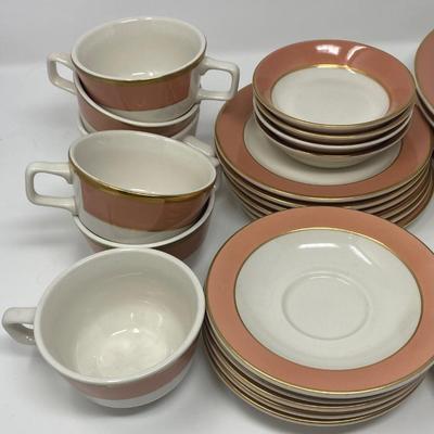 Vintage Homer Laughlin Pompano Apricot with True Gold Trim Dinnerware, Stamped