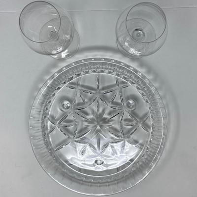 Pair of Crystal Spiegelau Glasses and Crystal Serving Dish