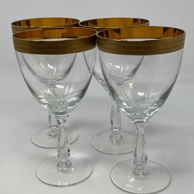 Set of Four 24K Gold Rimmed Crystal Water Goblets