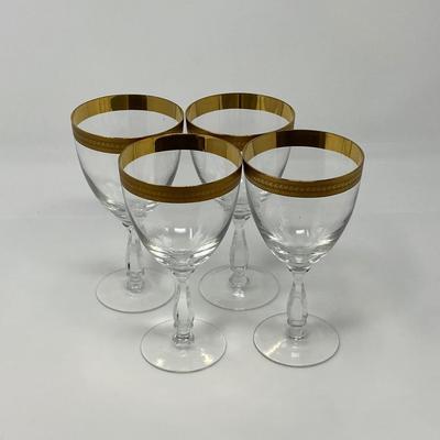 Set of Four 24K Gold Rimmed Crystal Water Goblets