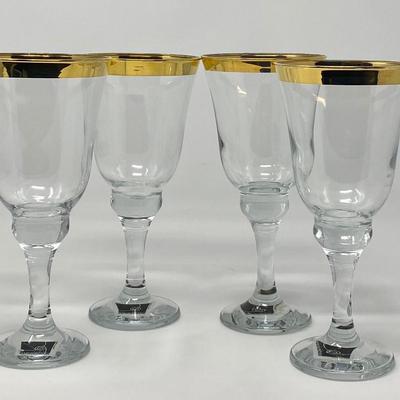 Set of Four 24K Gold Rimmed Crystal Circleware Goblets