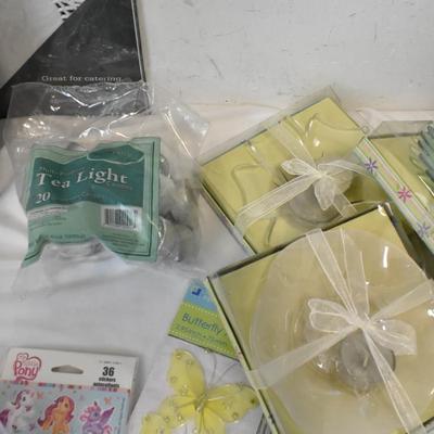 Assorted Party Supplies, Tissue Paper, Candles, Doilies, Butterfly Accessories