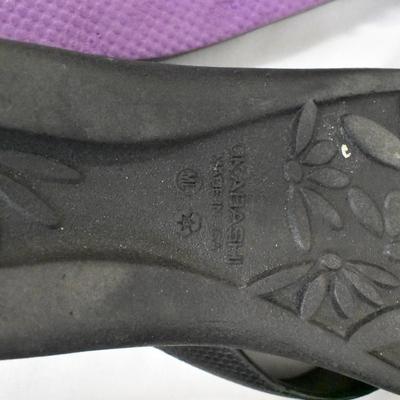 7 Pairs of Women's Footwear, Flip Flops, Water Shoes, Size 8-9