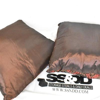 Two 15" Square Pillows, Red and Brown