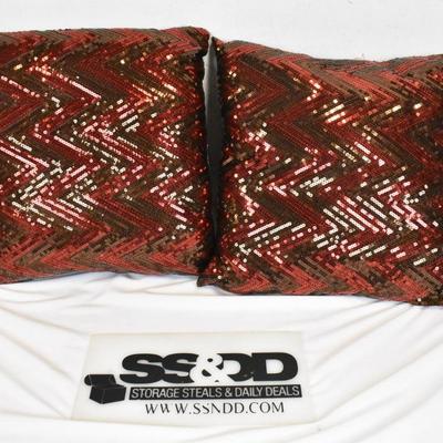 Two 15" Square Pillows, Red and Brown