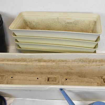 Assorted Planters, 4 18" Rectangular Planters, 3 Black Round Planters