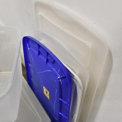 6 Clear Plastic Bins, With Lids