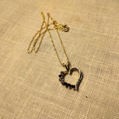 ROSS SIMONS GILTED STERLING BLUE SAPPHIRE DIAMOND HEART PENDANT ON 16" 10K GOLD CHAIN