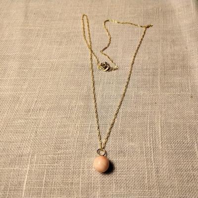 Vintage New Old Stock Pink Angel Skin Coral with 14K Bale and 16" 10K Chain Ships from 70403