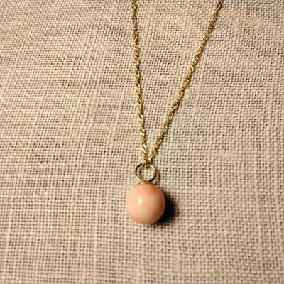 Vintage New Old Stock Pink Angel Skin Coral with 14K Bale and 16" 10K Chain Ships from 70403