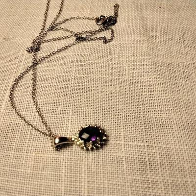 ROSS SIMONS Amethyst & Diamond Accent Pendant 18" 925 Necklace