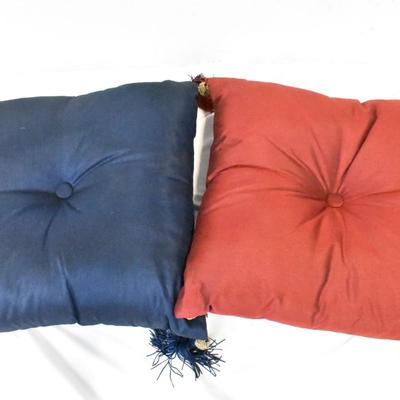 Two 15" Square Pillows, Red and Blue With Tassels