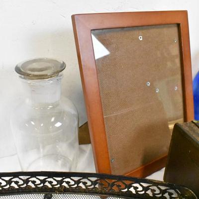 9 pc Home Decor, Glass Bottle, Wooden Chest, Candle Holder