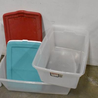 4 Plastic Totes, With Lids, Clear