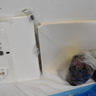 Assorted Craft Supplies, Sign Stakes, Foam Balls, Paper, Dowels