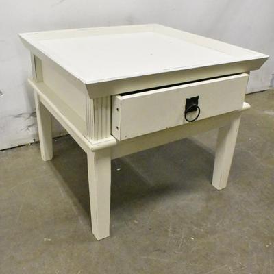 Small White Square Table/Nightstand With Drawer