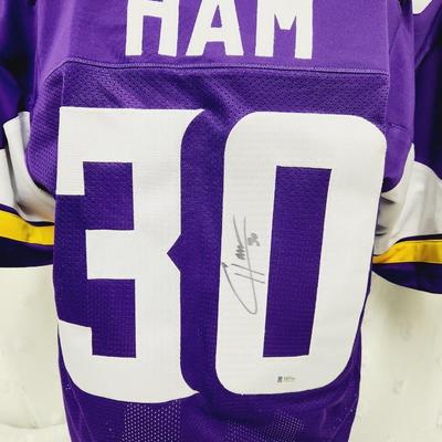 PRISTINE AUTHENTICATED CJ HAM SIGNED VIKINGS FOOTBALL JERSEY