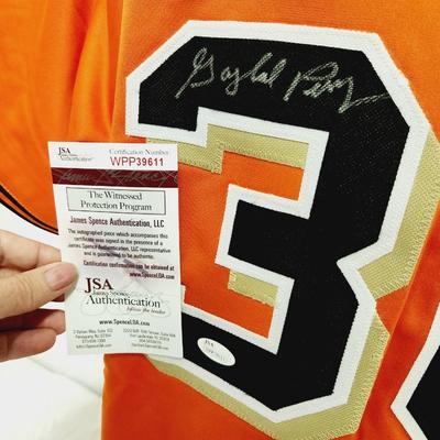 JSA AUTHENTICATED GAYLORD PERRY #36 SF GIANTS SIGNED FOOTBALL JERSEY