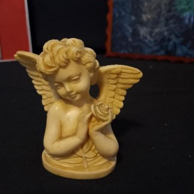METAL CROSS-LAQUERED RELIGIOUS WOOD PLAQUE-COLLECTOR PLATE-ANGEL FIGURINE