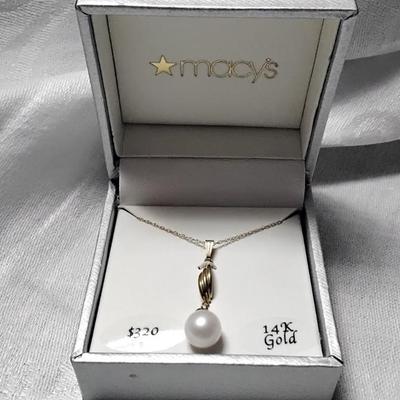 MACY'S 18" 14K Pearl Swirl Dangle Necklace