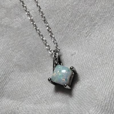 New Old Stock 1950s Opal Necklace Rhodium Over 925 16"