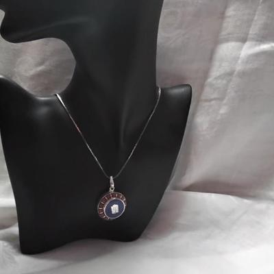 Unique New Old Stock Asian Lapis Lazuli And Red Coral Medallion 925 22" Necklace