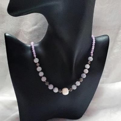Exquisite Lavender Jade, Hematite, Amethyst 925 Beads With A Stunning Baroque Pearl  18" Necklace