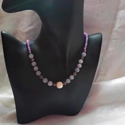 Exquisite Lavender Jade, Hematite, Amethyst 925 Beads With A Stunning Baroque Pearl  18" Necklace