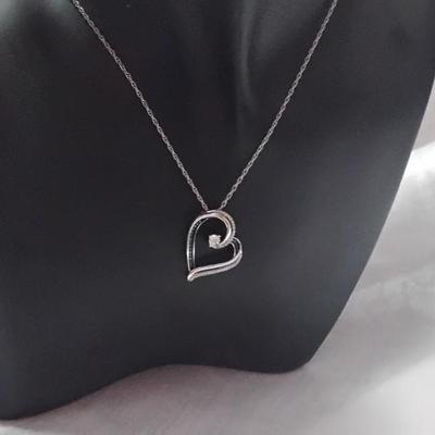 Diamond and Blue Diamonds Heart With ..25ct  Solitaire  18" 925 Necklace