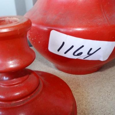 Orange Painted Glass Vase and Candle Holder